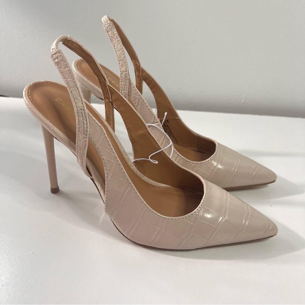 Express Croc-Embossed Cutout Slingback Pumps